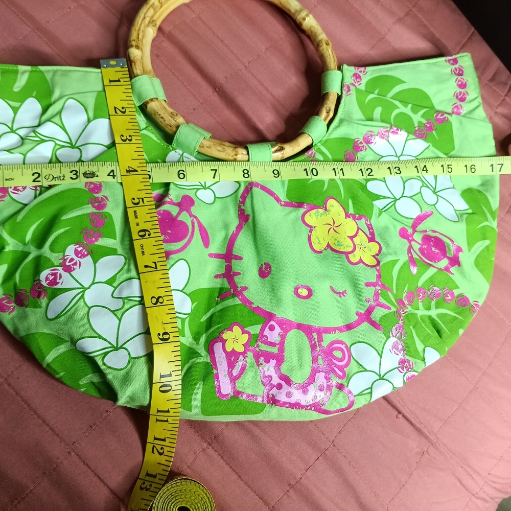 SOLD Y2k Vintage Sanrio Licensed Hello Kitty Hawaiian Kawaii Bamboo Handle Bag - Picture 6 of 8
